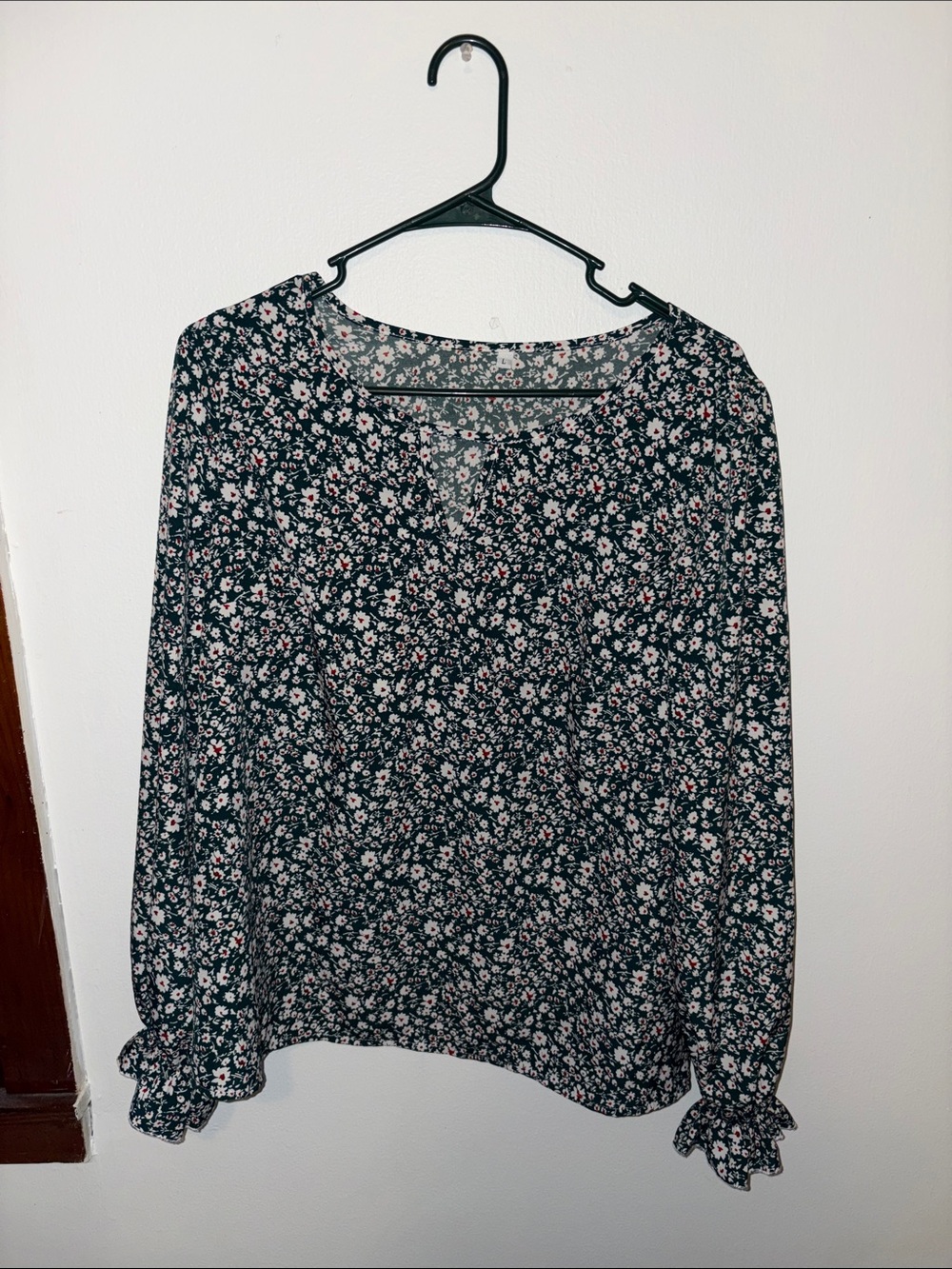 Black Floral Long-Sleeve Women's Blouse